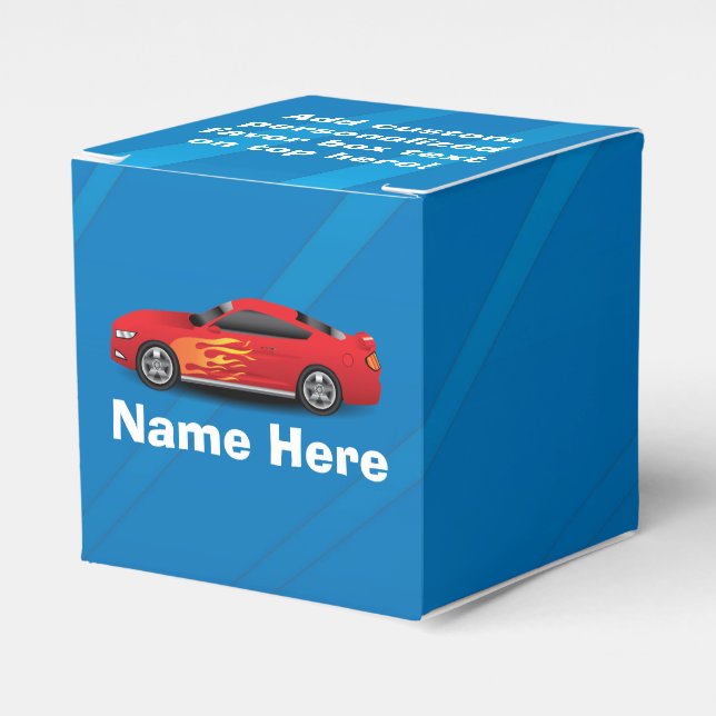 Caixinha De Lembrancinhas Azul Brilhante com Chamas de Carro Vermelho Crianç (Frente)