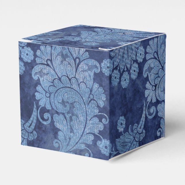 Caixinha De Lembrancinhas Azul Damask Grunge Vintage (Frente)