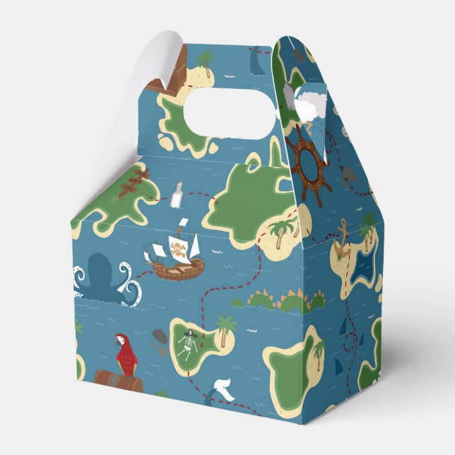 Caixinha De Lembrancinhas Azul de Aventura Pirata de Aniversário (Frente)