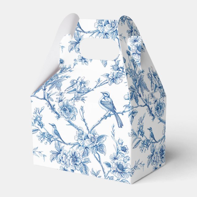 Caixinha De Lembrancinhas Azul e Branco Chinoiserie Flores Pássaros (Frente)