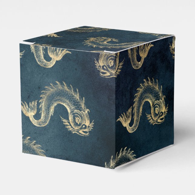 Caixinha De Lembrancinhas Azul e Dourado Náutico Vintage (Frente)