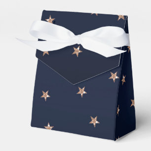Caixinha De Lembrancinhas Azul Escuro e Rosa Dourado Estrelas Brilhantes