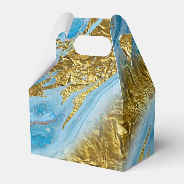 Caixinha De Lembrancinhas Azul, Marble e Folha de Ouro (Frente)