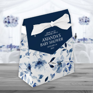 Caixinha De Lembrancinhas Azul Marinho e Floral Azul Desbotado