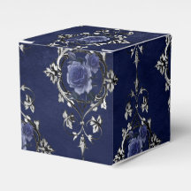 Azul Marinho e Floral Vitoriana em Damask Prata