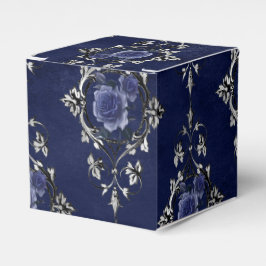 Caixinha De Lembrancinhas Azul Marinho e Floral Vitoriana em Damask Prata