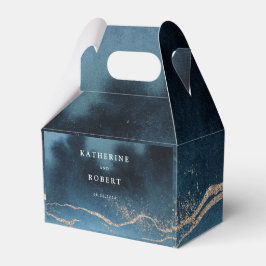 Caixinha De Lembrancinhas Azul Noite Aquarela Paisagem Monograma Casamento