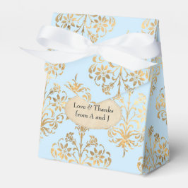 Caixinha De Lembrancinhas Azul Pastel e Dourado Damask Vintage