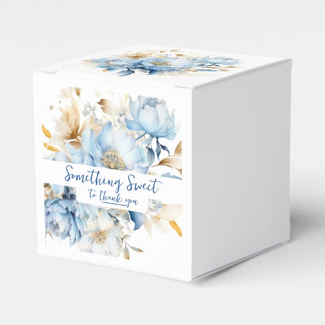 Caixinha De Lembrancinhas Azul Poeirento Floral Dourado (Frente)