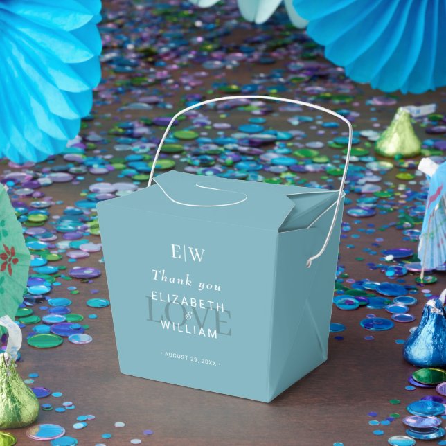 Caixinha De Lembrancinhas Azul Retro Simples Elegante com Casamento Monogram (Festa)