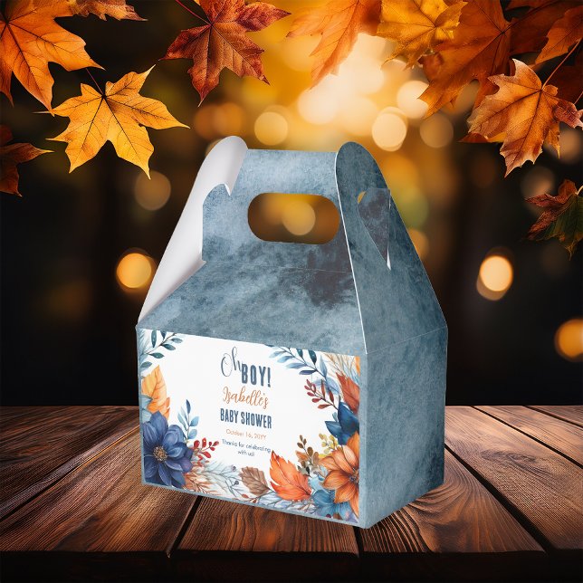 Caixinha De Lembrancinhas Azul | Terracotta Oh Boy Fall Chá de fraldas Flora (Boho Blue and Terracotta Fall |  Autumn Floral "Oh Boy!" Baby Shower Gabled Favor Box)
