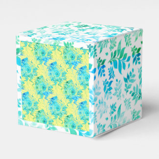 Caixinha De Lembrancinhas Azul Turquesa com Amarelo e Branco, Floral
