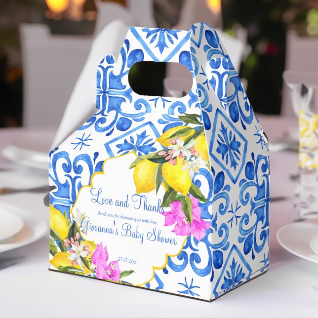 Caixinha De Lembrancinhas Azulejos azuis limão Bougainvillea presente de fav (Blue tiles lemon Bougainvillea custom favor gift Favor Box)