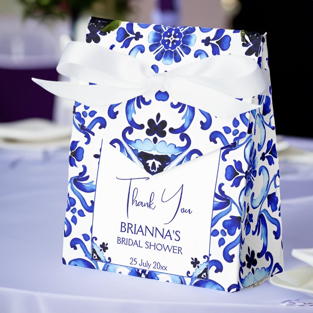 Caixinha De Lembrancinhas Azulejos azulejo Talavera chá de panela mexicana (Talavera azulejo blue tiles vintage Mexican bridal shower Favor Boxes personalized printed favor box)