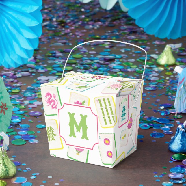 Caixinha De Lembrancinhas Azulejos de Watercolor Bright Mahjong Monograma (Festa)