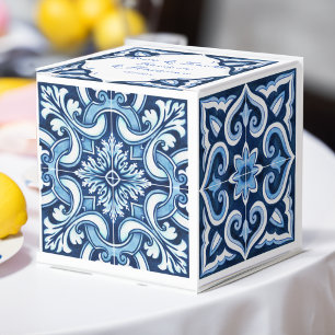 Caixinha De Lembrancinhas Azulejos mediterrâneos azuis, doce favor de casame