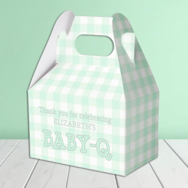 Caixinha De Lembrancinhas Baby-Q Mint Green Gingham Baby Shower (Criador carregado)