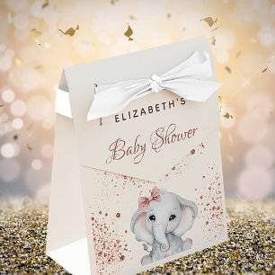 Caixinha De Lembrancinhas Baby Shower elephant rose gold pink glitter