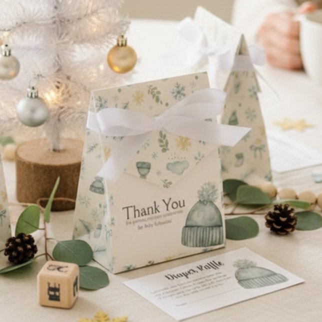 Caixinha De Lembrancinhas Baby Shower Favor Box - Winter Blue Hat Thank You (Baby shower guest thank you favor box)