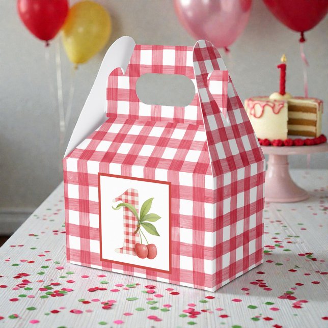 Caixinha De Lembrancinhas Baby's Cherry First Red Gingham Birthday (Criador carregado)