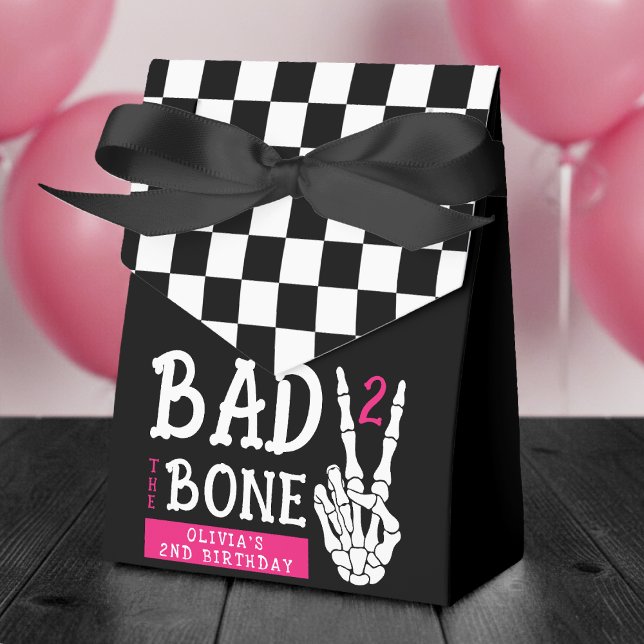 Caixinha De Lembrancinhas Bad 2 the Bone Skeleton Pink 2nd Birthday Party (Criador carregado)