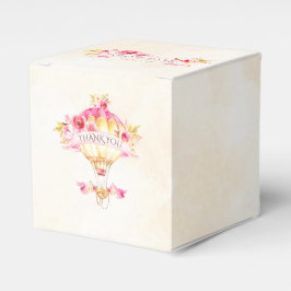 Caixinha De Lembrancinhas Balão de Ar Quente Rosa Dourado Amarelo Rosas