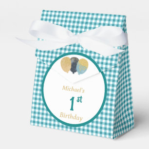 Caixinha De Lembrancinhas Balão de Brilho Gingham Azul Turquesa Personalizad