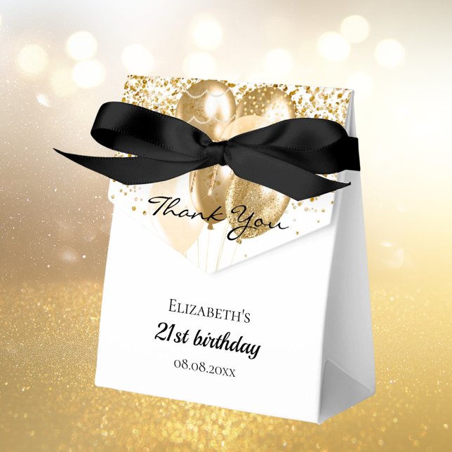 Caixinha De Lembrancinhas Balões de ouro branco de aniversário obrigado você (Criador carregado)