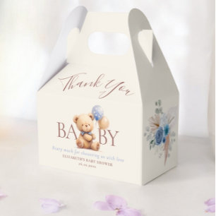 Caixinha De Lembrancinhas Balões de Urso de Pelúcia Boho Rosa Azul Floral