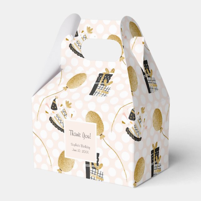 Caixinha De Lembrancinhas Balões do Dourado Partido Glitter Kid Aniversário  (Frente)