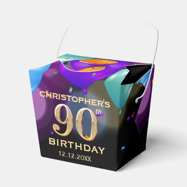 Caixinha De Lembrancinhas Balões Festa de aniversário, preto e Dourado (Frente)