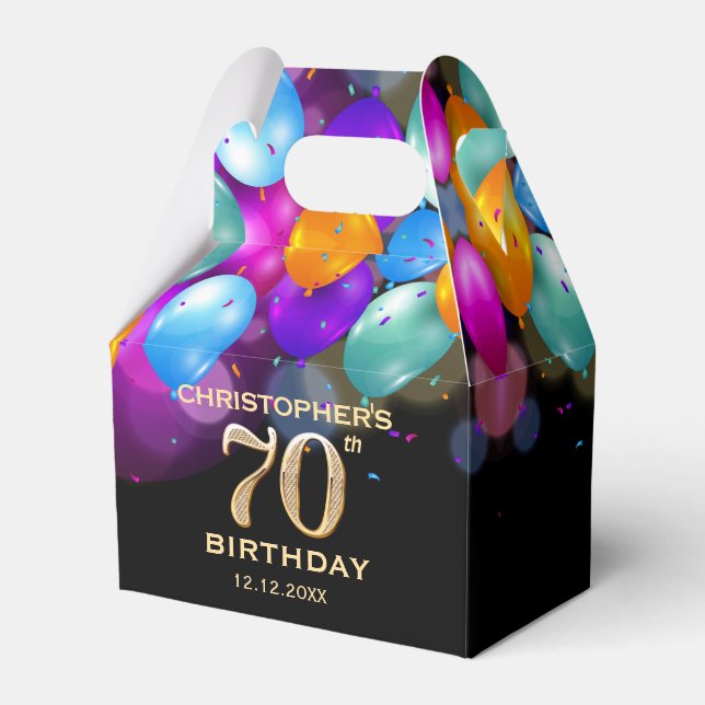 Caixinha De Lembrancinhas Balões Festa de aniversário preto e Dourado (Frente)