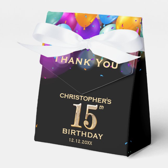 Caixinha De Lembrancinhas Balões Festa de aniversário preto e Dourado (Frente)