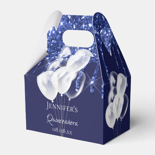 Caixinha De Lembrancinhas Balões marinho de Quinceanera, branco (Frente)
