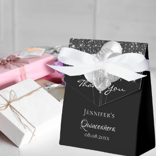 Caixinha De Lembrancinhas Balões pretos de prata de Quinceanera obrigado voc