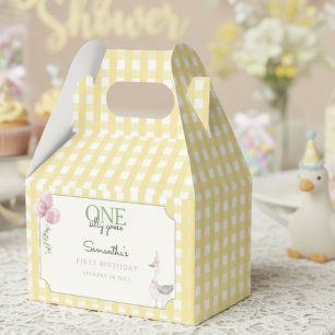 Caixinha De Lembrancinhas Baloões Cor-de-Rosa Silly Goose Gingham 1º Anivers