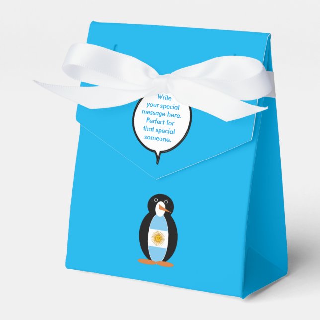 Caixinha De Lembrancinhas Bandeira argentina falando Sra. Penguin personaliz (Frente)