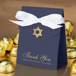 Caixinha De Lembrancinhas Bar Mitzvah Azul Marinho Falso Ouro Estrela Obriga