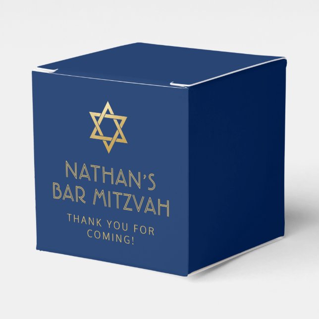 Caixinha De Lembrancinhas Bar Personalizado Dourado Azul Escuro Mitzvah (Frente)