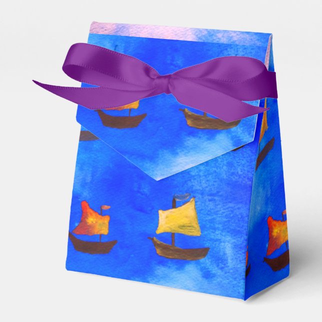 Caixinha De Lembrancinhas Barcos com aquarela Azul Fundo Ocasião Tente (Frente)