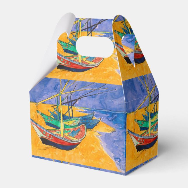 Caixinha De Lembrancinhas Barcos de Van Gogh Impressionismo Praia (Frente)