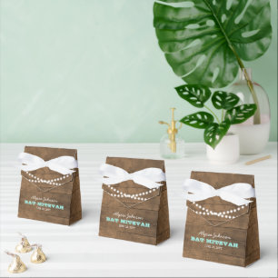 Caixinha De Lembrancinhas Barnwood Lights Teal Bat Mitzvah Favor Box