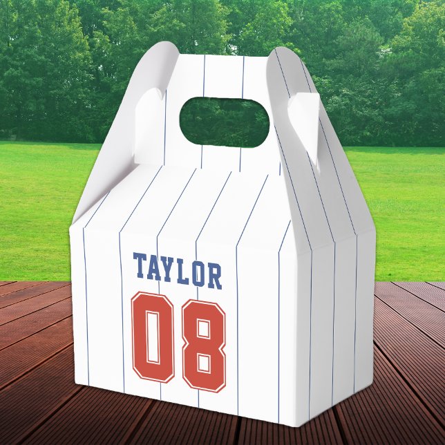 Caixinha De Lembrancinhas Baseball Softball Festa de aniversário Pinstripe (Baseball Softball Sport Pinstripe Birthday Party Favor Box)