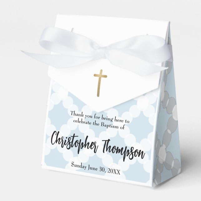 Caixinha De Lembrancinhas Batismo bebê personalizado Dourado Padrão Cruz Azu (Frente)