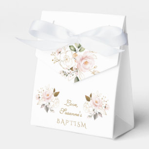 Caixinha De Lembrancinhas Batismo De Flores Douradas, Rosa Whimsical
