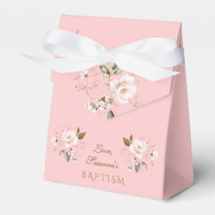 Caixinha De Lembrancinhas Batismo Dourado de Flores Rosa Elegante