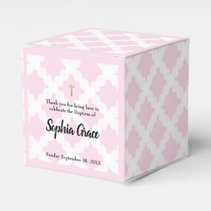 Caixinha De Lembrancinhas Batismo Dourado de Menina Personalizada Rosa