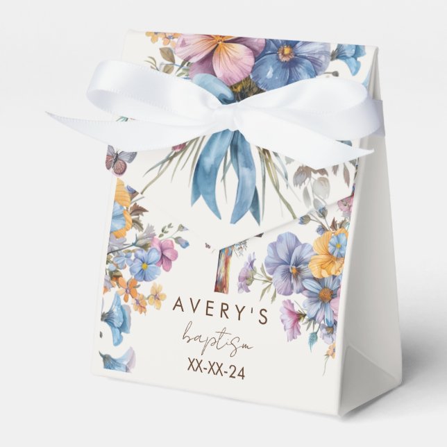 Caixinha De Lembrancinhas Batismo moderno azul-aquarela cruz elegante (Frente)