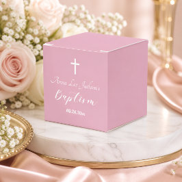 Caixinha De Lembrancinhas Batismo Moderno Cristã Cruz Branca Rosa Empoeirado