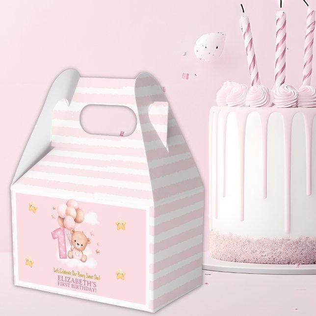 Caixinha De Lembrancinhas Beary Sweet One Birthday | Pink Boho Bear  (Criador carregado)